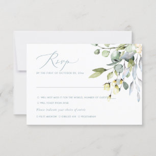 Invitation Aquarelle Fleurs Dusty Blue Gum Eucalyptus, RSVP