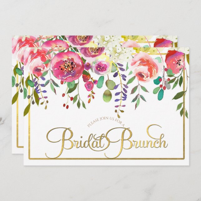 Invitation Aquarelle Fleurs florales Brunch nuptial moderne (Devant / Derrière)