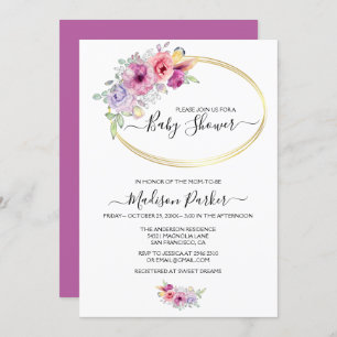 Invitation Aquarelle Fleurs Golden Frame