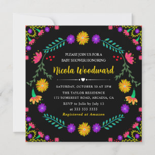Invitation Aquarelle Fleurs mexicaines Baby Shower Fiesta