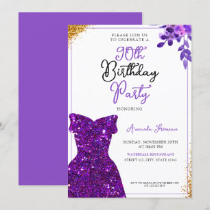 Invitation Aquarelle Fleurs pourpres 90e anniversaire