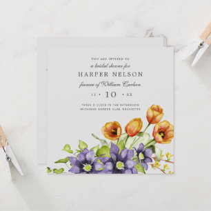 Invitation Aquarelle fleurs printemps couronnes douche nuptia