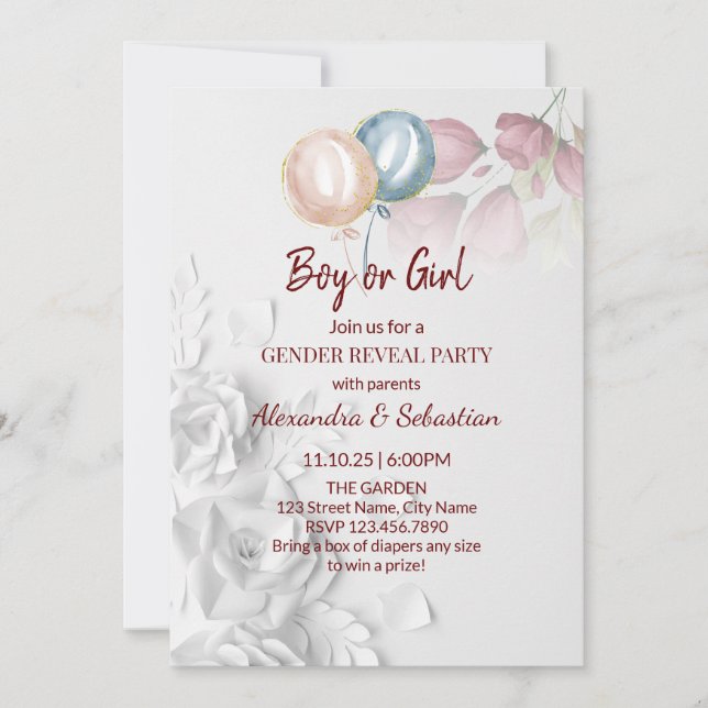 Invitation Aquarelle Fleurs Révélation de genre (Devant)