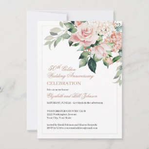 Invitation Aquarelle Fleurs roses 50e anniversaire de Mariage