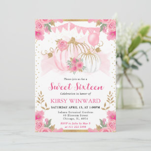 Invitation Aquarelle Fleurs Roses Automne Citrouille Douze An