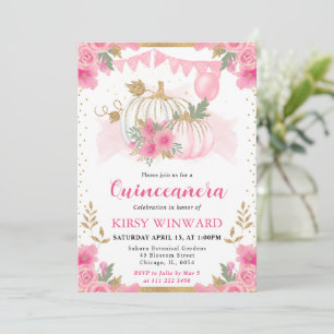 Invitation Aquarelle Fleurs Roses Automne Citrouille Quincean