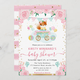 Invitation Aquarelle Fleurs roses Baby shower Fox