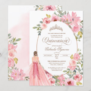 Invitation Aquarelle Fleurs Roses Rouges Florales Quinceanera