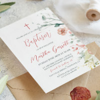 Aquarelle Fleurs rouges et vertes Fille Baptême