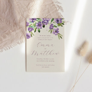 Invitation Aquarelle Fleurs rustiques Mariage violet