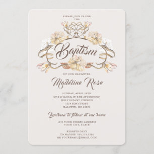 Invitation Aquarelle Fleurs séchées naturelles Baptême