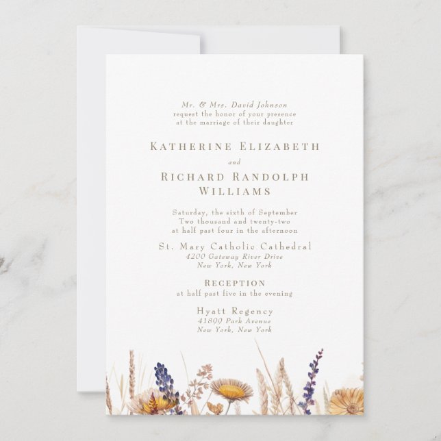 Invitation Aquarelle Fleurs séchées Parents mariés (Devant)