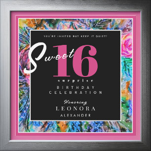 Invitation Aquarelle Fleurs Sweet sixteen 16 Surprise Party