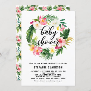 Invitation Aquarelle Fleurs tropicales Baby shower de couronn