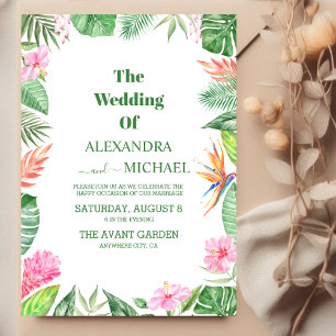 Invitation Aquarelle Fleurs tropicales et Mariage de verdure