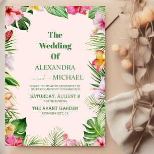 Invitation Aquarelle Fleurs tropicales et Mariage de verdure