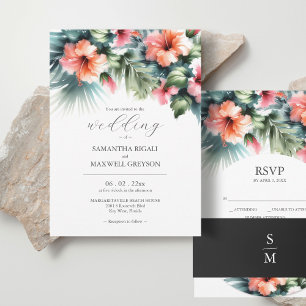 Invitation Aquarelle Fleurs tropicales et Mariage de verdure