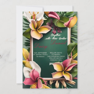 Invitation Aquarelle Fleurs tropicales et Mariage vert I