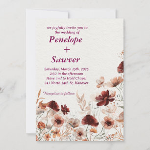 Invitation Aquarelle Fleurs tropicales et Mariage vert I