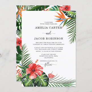 Invitation Aquarelle Fleurs tropicales Mariage de verdure