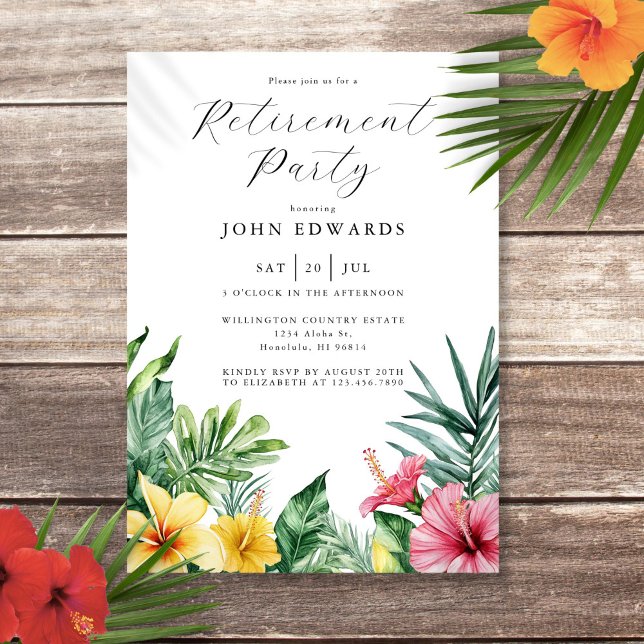 Invitation Aquarelle Fleurs tropicales Parti de retraite (Watercolor Tropical Flowers Retirement Party Invitation)