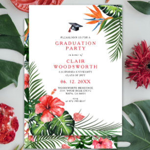 Invitation Aquarelle Fleurs tropicales Verdure Graduation