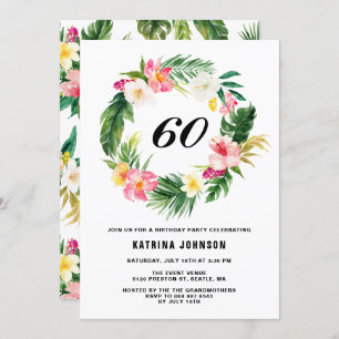 Invitation Aquarelle Fleurs tropicales Wreath fête d'annivers