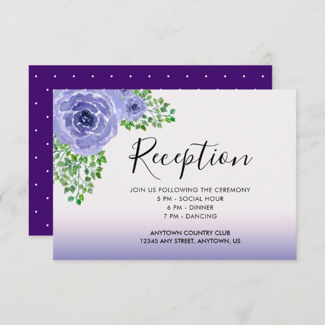 Invitation Aquarelle Fleurs violettes et Réception verdoyante (Devant / Derrière)