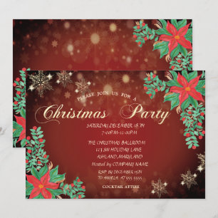 Invitation Aquarelle Flocons de neige Poinsettia Noël