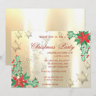 Invitation Aquarelle Flocons de neige Poinsettias Noël