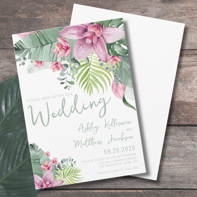 Invitation Aquarelle Floraison Tropicale Mariage (Watercolor Greenery Tropical Flowers Wedding Invitation)