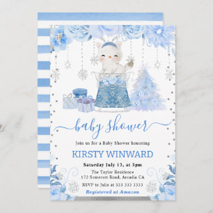 Invitation Aquarelle Floral Arctic Fox Baby shower