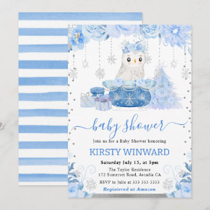 Invitation Aquarelle Floral Arctic Owl Baby shower