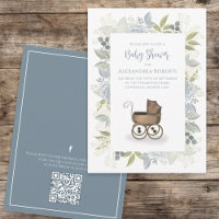 Aquarelle Floral Baby Blue QR Code Social Media