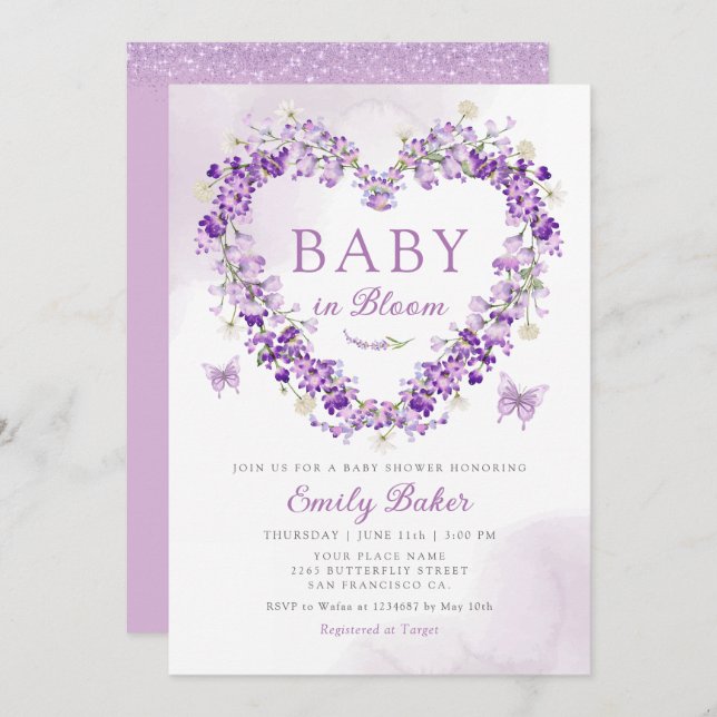 Invitation Aquarelle Floral Baby in Bloom Girl Baby shower (Devant / Derrière)