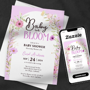 Invitation Aquarelle Floral Baby in Bloom Purple Baby shower