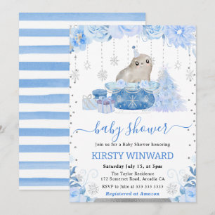 Invitation Aquarelle Floral Baby shower de phoque arctique