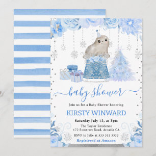Invitation Aquarelle Floral Baby shower de phoque arctique