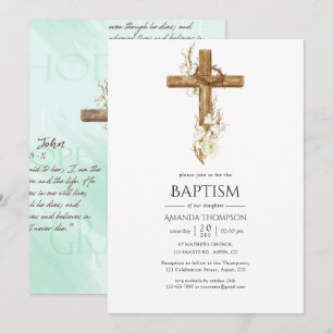 Invitation Aquarelle Floral Baptême/ Christening/ Dédicace