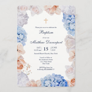 Invitation Aquarelle Floral Baptême invité garçon et fille