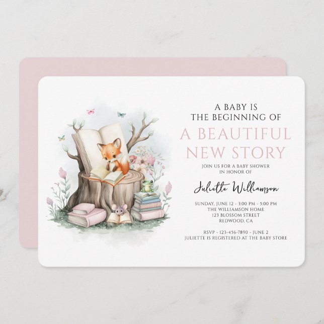 Invitation Aquarelle Floral Beau Baby shower Nouvelle Histoir (Devant / Derrière)