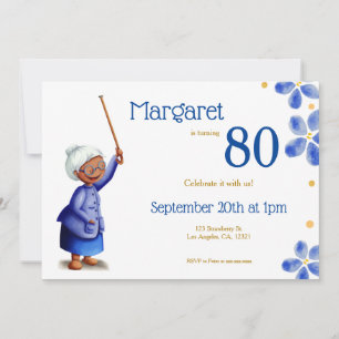 Invitation Aquarelle Floral Black Woman 80e anniversaire