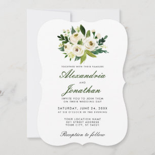 Invitation Aquarelle Floral Blanc Vert Mariage Inviter BR