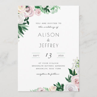 Invitation Aquarelle Floral Blanc Vert rose Mariage