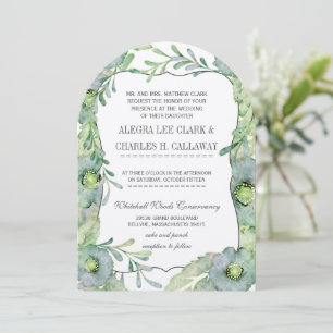 Invitation Aquarelle Floral Bleu et Mariage vert