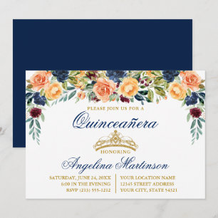 Invitation Aquarelle Floral Blue or Quinceanera Party