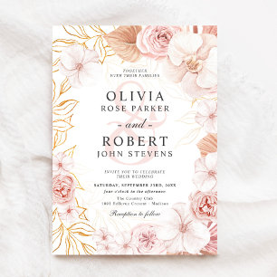 Invitation Aquarelle Floral Blush Mariage or rose