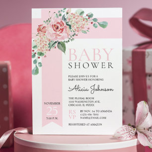 Invitation Aquarelle Floral Blush Rose Girl BABY SHOWER