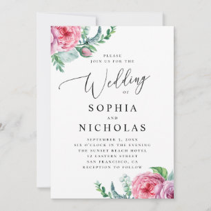 Invitation Aquarelle floral bohème rose. Mariage bohémien