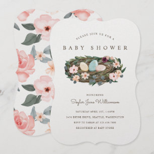 Invitation Aquarelle Floral Bohemian Bird's Nest Baby shower